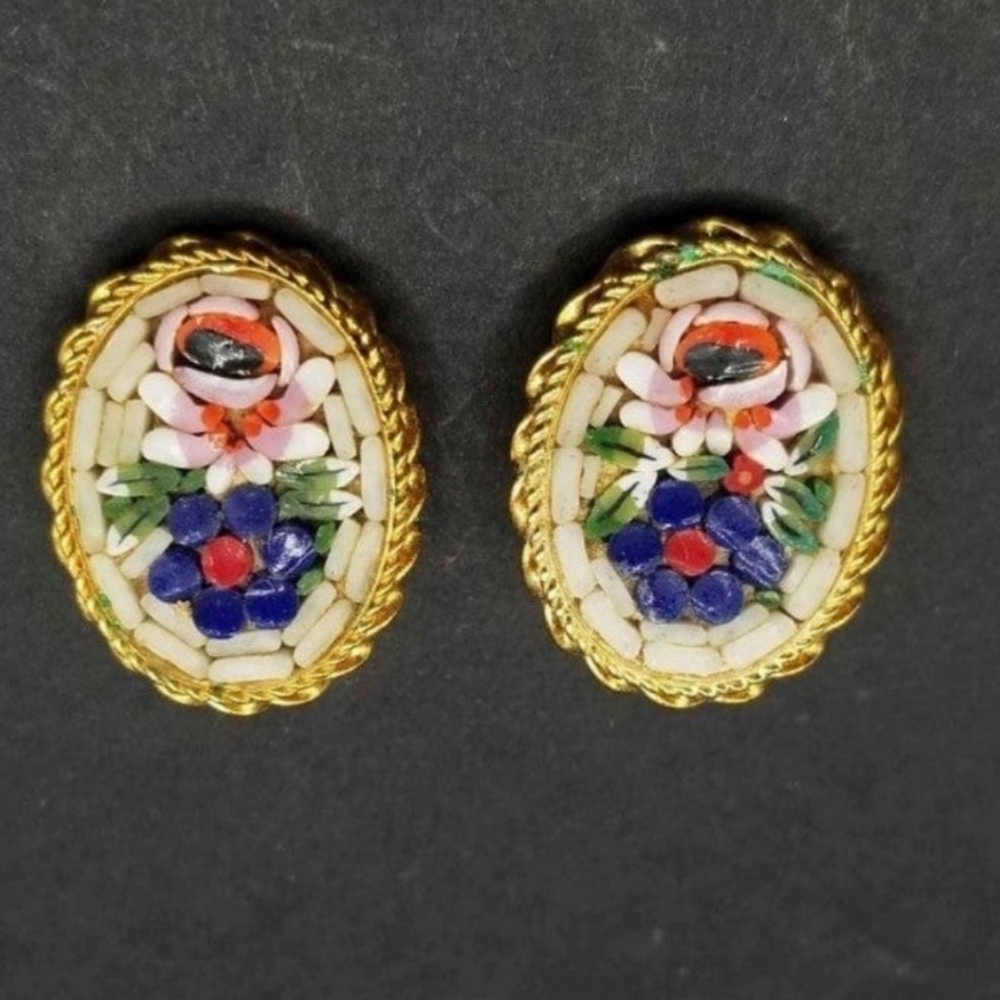 Micro Art Mosaic Glass Clip On Earrings